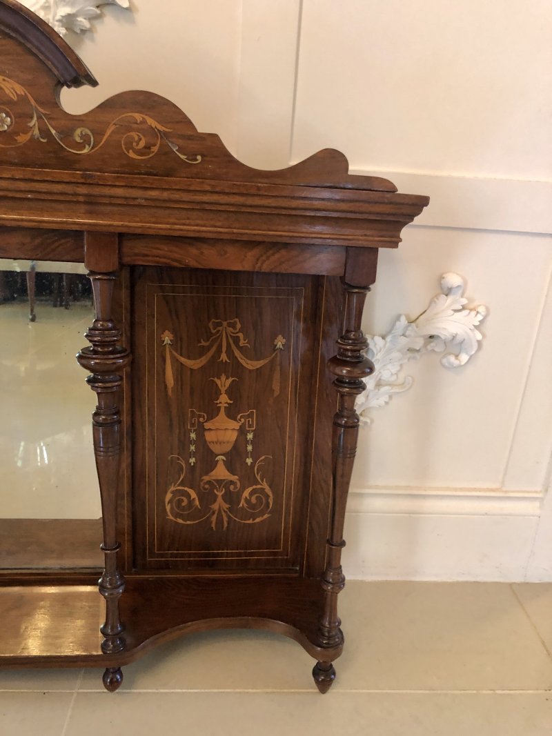 Antique Edwardian Inlaid Rosewood Overmantel Mirror - Image 5